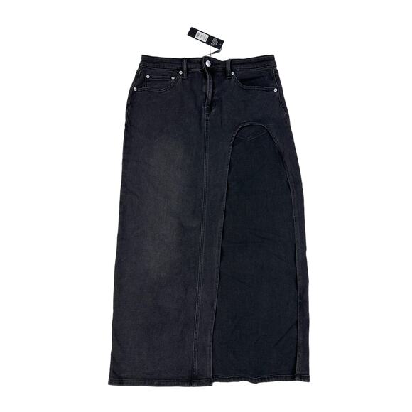 Fashion Nova - Talk About It Denim Slit Skirt in Black - Picture 1 of 5